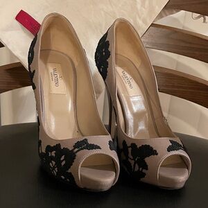 Valentino Black Lace Tan Heels